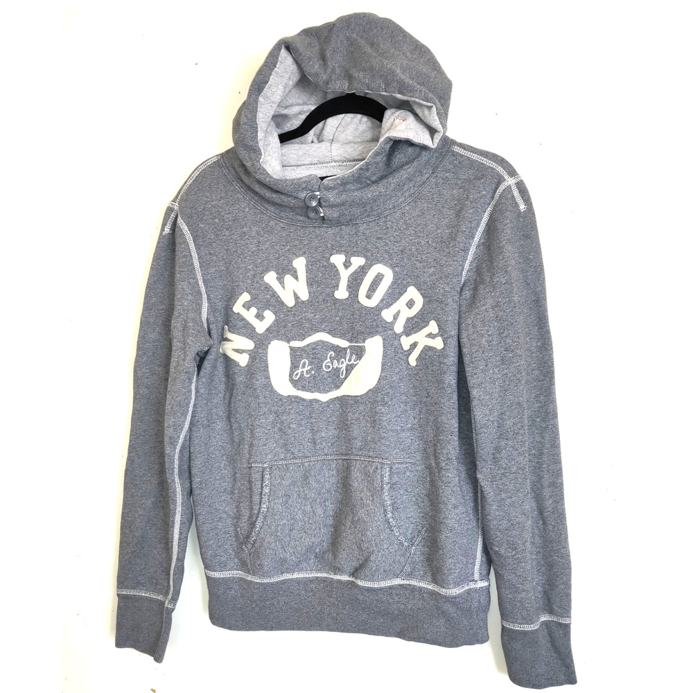 Vintage Y2K American Eagle Gray Hoodie Womens L Chain Embroidery NEW YORK